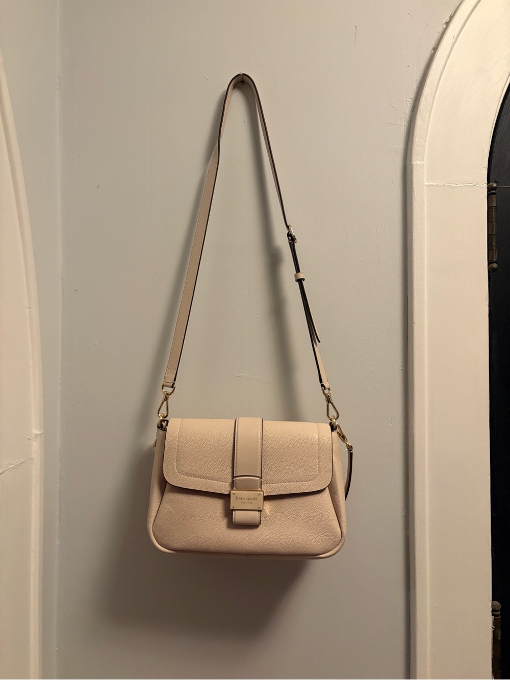 Kate Spade Cream Pebbled Leather Flap Crossbody with Gold Hardware
